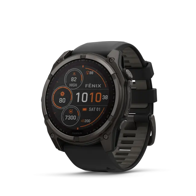Garmin Fenix ​​8 — 51 мм — титановый корпус Solar Sapphire Carbon Grey DLC с силиконовым ремешком черного/серого цвета 010-02907-11 от прозводителя Garmin