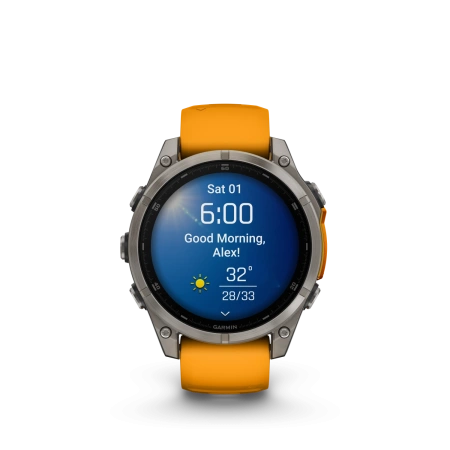 Garmin Fenix 8 - 47 мм AMOLED | SAPPHIRE | Titanium with Spark orange/graphite silicone band