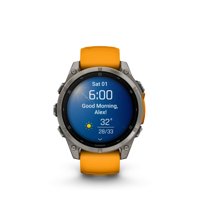 Garmin Fenix 8 - 47 мм AMOLED | SAPPHIRE | Titanium with Spark orange/graphite silicone band