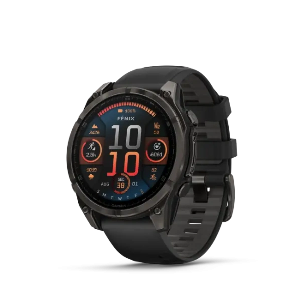 Garmin Fenix ​​8 — 47 мм AMOLED — сапфировый карбоновый серый DLC титановый с ремешком черно/серого цвета 010-02904-21 от прозводителя Garmin