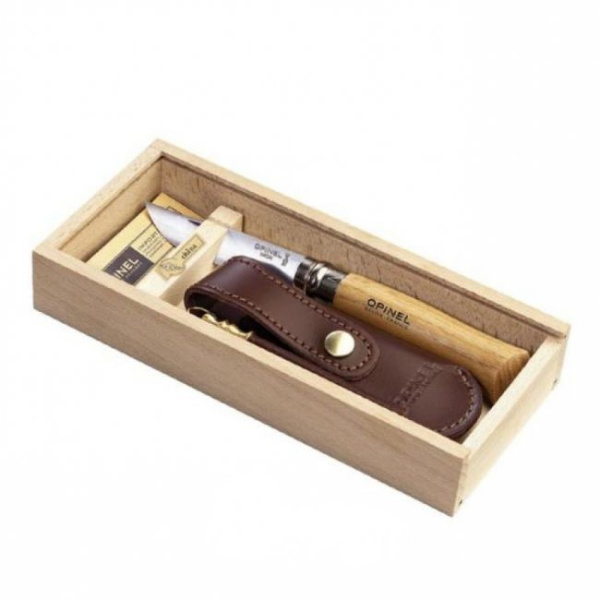 Нож Opinel №8, нержавеющая сталь, рукоять оливковое дерево, деревянный футляр, чехол, 001004 001004 от прозводителя Opinel