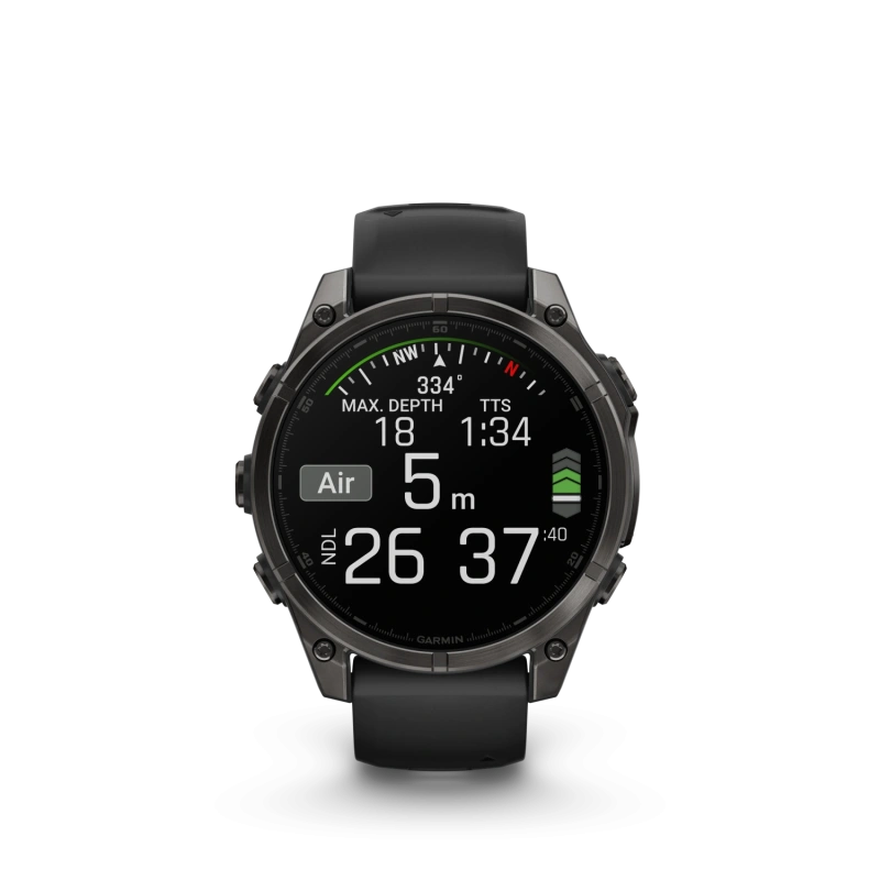 Garmin Fenix 8 - 47 мм AMOLED | SAPPHIRE | Carbon grey DLC titanium with Black/pebble grey silicone band