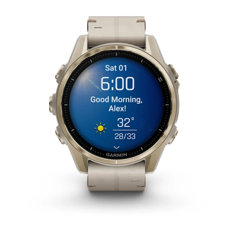 Garmin Fenix 8 - 43 мм AMOLED | Sapphire | Soft Gold with Limestone Leather Band