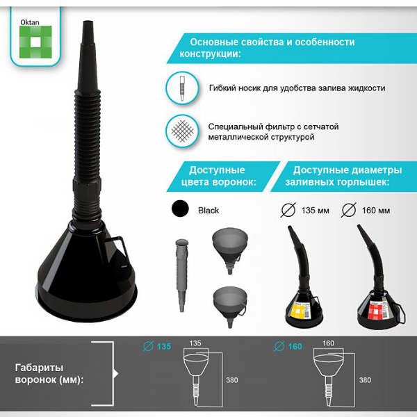 Воронка для топлива 135 мм 135.01.01.00-1 от прозводителя Oktan