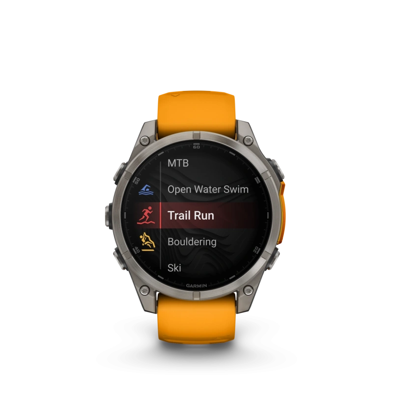 Garmin Fenix 8 - 47 мм AMOLED | SAPPHIRE | Titanium with Spark orange/graphite silicone band