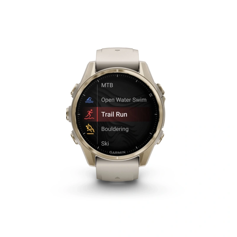 Garmin Fenix 8 - 43 мм AMOLED | Sapphire | Soft Gold with Fog grey/dark sandstone silicone band